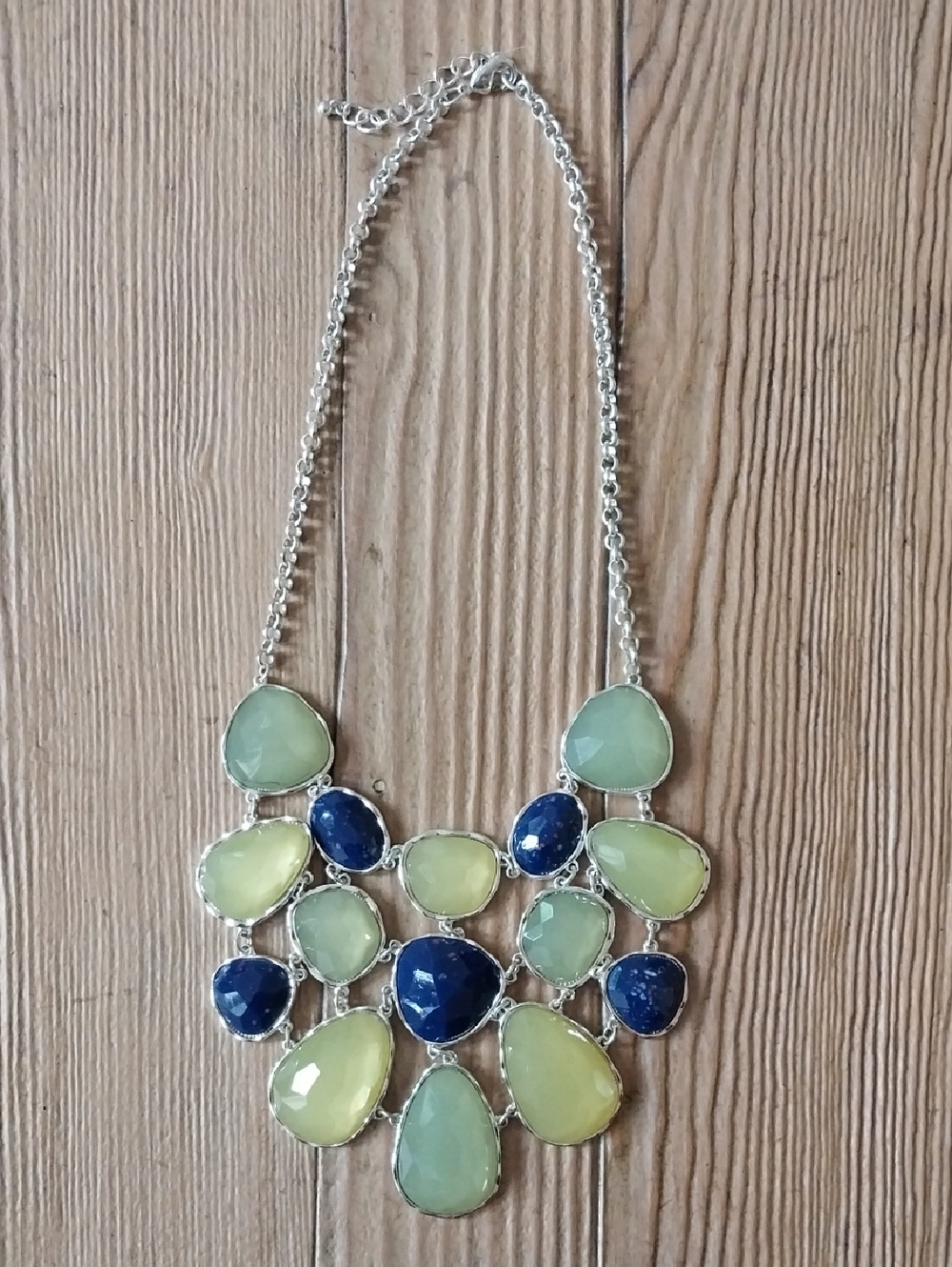 Elegant Multi-Stone Statement Necklace in Green and Navy